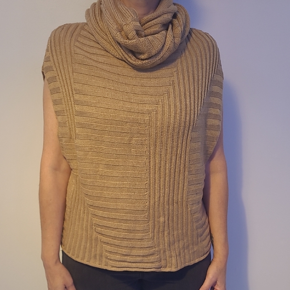 White House Black Market Tan Sleeveless Cowl Neck Sweater & Scarf
